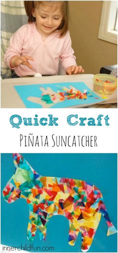 It’s almost time for Cinco de Mayo — one of my favorite holidays! I love the food, the music, and all the bright beautiful colors! We made fun pinata suncatchers today to make our kitchen look a little more festive. I drew an outline of a donkey onto some construction paper, and Emily cut out … Hispanic Heritage Month Crafts, Multicultural Crafts, Mexico Crafts, Spanish Crafts, Hispanic Heritage Month Activities, May Crafts, Hanging Craft Ideas, A Donkey