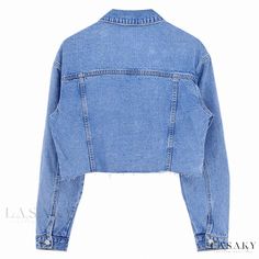 Lasaky - Denim Crop Jacket - Blue, featuring Raw Trim and Long Sleeves for a Trendy Look Trendy Denim Jacket, Crop Denim Jacket, Lace Top Dress, Trendy Denim, Stylish Jeans, Denim Outerwear, Backless Maxi Dresses, Cropped Denim Jacket, Maxi Dress Green