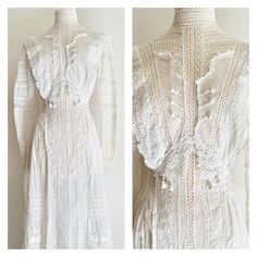 Antique Victorian Edwardian Dress 1800's Early 1900's White Cotton Dress Delicate Embroidery Lace Ruffle High Neck - Etsy White Victorian Dress With Lace Patchwork For Daywear, White Victorian Ruffled Dress, White Victorian Dresses With Ruffles, Classic White Victorian Dress With Ruffles, White Victorian Ruffle Dresses, White Elegant Victorian Dress With Broderie Anglaise, White Victorian Dress With Lace Trim, White Broderie Anglaise Victorian Wedding Dress, White Victorian Wedding Dress With Broderie Anglaise