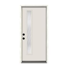 a white door with two black knobs on the front and side panels, against a white background