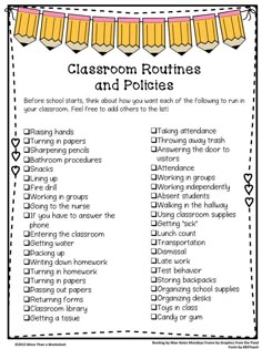 the classroom routine and rules for students to use in their writing process, including pencils