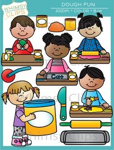 the children are eating and playing with their food in this clip art workheet