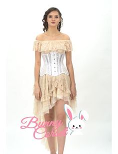 Shop Now! Party Lace Underbust Corset, White Lace Corset Dress With Corset Back, White Lace Corset Back Dress, Lace Overbust Corset For Party, Coquette Overbust Wedding Corset, White Lace Overbust Corset, White Fitted Corset With Lace Trim, White Fitted Corset Dress For Costume Party, White Fitted Bodice Coquette Corset