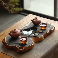 a tea set is sitting on a table