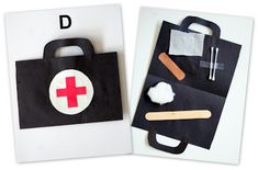 two black bags with red cross on them, one is white and the other is black