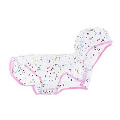 a white and pink dog toy with sprinkles on it's back