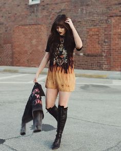 Indiefoxx - Agaci T Shirt Dress, Pretty Attitude Jacket, Zooshoo Boots - Ready Set Go Goth Feminine Style, Southwestern Fashion, T Shirt Dress Outfit, Realistic Fashion, Fall Ball, Outfit Grunge, Body Armour, Tom Boy