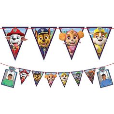 the paw patrol bunting banner is hanging from a line with pictures of puppies