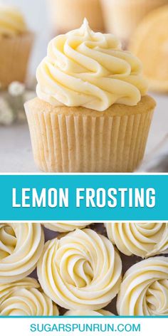 lemon frosting on top of cupcakes with the title overlay