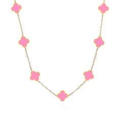 The clover necklace is our go-to piece to add to any look! Available in three sizes and tons of gemstone options. Dress it up with a cocktail dress & heels, or dress it down with your comfiest loungewear. Either way, you'll be classic chic!14K Yellow Gold7 Bubblegum Pink CloversEach clover measures: 10 millimeters - 0.40 inchAdjustable Chain Length: 16-18 inchesThis piece is identical on both sides Lobster Clasp window.SHOGUN_IMAGE_ELEMENTS = window.SHOGUN_IMAGE_ELEMENTS || new Array(); window.S Shifting Script, Pink Clover, Preppy Jewelry, Pink Vans, Bff Necklaces, Dress Heels, Instagram Gift, Pink Accessories, Jewelry Accessories Ideas