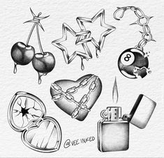 an ink drawing of various items on a white paper with the words give inked