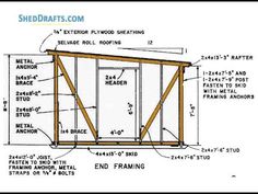 the diagram shows how to build a shed with measurements and details for each part of the building