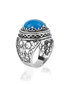 Filigree Art Turquoise Gemstone Women Silver Bold Ring - Filigranist Jewelry Metal Embroidery, Birthday Gemstones, Bold Rings, Copper Turquoise, Sterling Silver Filigree, Filigree Design, Mesopotamia, Filigree Ring, Silver Filigree