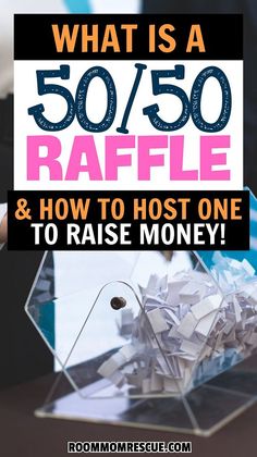 someone holding up a sign that says 50 / 50 raffle and how to host one to raise money