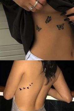 Tattoo On Women Back, Womens Tattoos Minimalist, Cute Tatoos Ideas, Simple Body Tattoos For Women, Simple Tattoos Ribcage, Different Tattoos For Women, Pretty Simple Tattoos For Women, Cute And Simple Tattoos For Women, Tattoo Inspo Minimalist