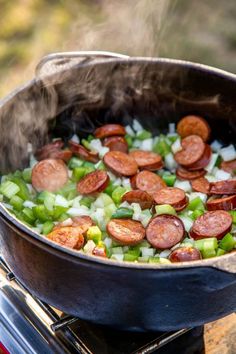 Campfire Dutch Oven Recipes, Dutch Oven Roast Chicken, Oven Cooking Recipes, Red Beans And Rice Recipe, Red Beans N Rice Recipe, Camping Meal, Beans And Sausage