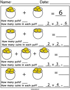 the worksheet for adding coins to each pot is shown in two different ways