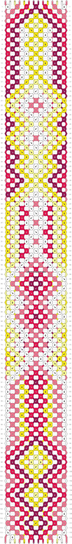 a cross stitch pattern in red, yellow and pink