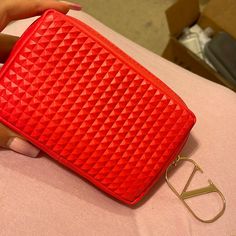 Stylish Valentino Bag With Zipper. Never Been Used. Red Rectangular Box Bag With Zipper, Designer Rectangular Clutch With Zipper Closure, Trendy Red Clutch With Zipper Closure, Red Rectangular Cosmetic Bag With Zipper, Red Rectangular Cosmetic Bag With Zipper Closure, Evening Pouch Box Bag With Zipper, Evening Pouch Box Bag With Zipper Closure, Evening Box Bag With Zipper Closure, Rectangular Red Cosmetic Bag With Zipper Closure