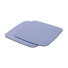 two blue placemats sitting next to each other on top of a white surface