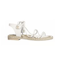 Chanel 20s White Lambskin Cc Logo Mules Lace Up Tie Sandal Espadrille Flat 36 ********** Chanel ********** Brand: Chanel Size: 36 (Know Your Chanel Size) Name: Strappy Sandals Color: White Style: 20s Style#: G36176 X01000 10601 Material: Lambskin Cc Gold Side Logo Lace Up Tie Straps With Gold Logo Tabs White Lambskin Leather Material Espadrille Cord Rope Sole Adjustable Straps Brand New In Box, Comes With Original Box And Dust Bag 100% Authentic Or Your Money Back Great Gift I Ship Worldwide Any Sandals Chanel, Shoes Chanel, Tie Sandals, Chanel Store, Fashion Chanel, Chanel Sandals, Chanel Official, Chanel Official Website, Chanel Fashion