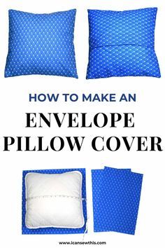 how to make an envelope pillow cover with piping on the bottom and side, in blue