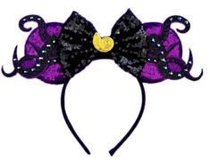 a purple and black minnie mouse ears with sequins