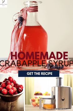 a bottle of homemade cranberry syrup sitting on top of a table