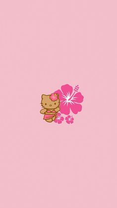 the hello kitty wallpaper is pink and has a flower on it's side