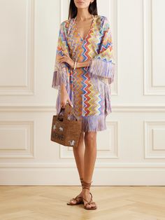 EXCLUSIVE AT NET-A-PORTER. This Missoni kaftan brightens up any vacation wardrobe. It’s crochet-knitted with the Italian house’s signature zigzags and has fringe trims that add to the ‘70s-inspired look. Slip yours on over a bikini when heading to the beach. Missoni Scarf, Missoni Mare, Italian House, Vacation Wardrobe, Fringe Dress, Zig Zag Pattern, 70s Inspired, Beach Look, Jeans Dress