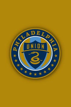 the philadelphia union logo is shown on a yellow background with stars and an oval in the center