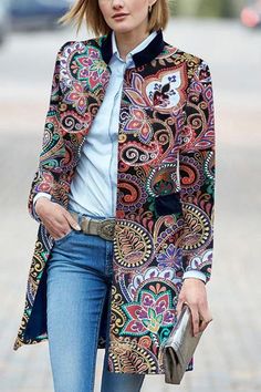 Long Sleeve Coat, Long Trench Coat, Print Coat, Long Sleeves Coats, Moda Vintage, Coat Fashion, Types Of Fashion Styles, Long Coat, Womens Fashion Casual