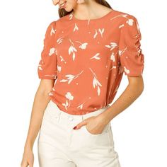 Add beautiful blooms to your summer ensembles with this floral top. Add a fresh, flowery take to your summer wardrobe with this shirred sleeves floral blouse. Featuring beautiful floral, this printed top is easy to dress up or down to create a wide variety of looks. The short shirred sleeves gives it a touch of extra charm. Simply pair this floral blouse with jeans and heels for easy style that's perfect for date night or weekend catch-ups. Occasions: Shopping, Dating, Day to Night, etc. Please Simple Summer Outfits, Women Floral Blouse, Pretty Blouses, Fitted Blouses, Summer Blouses, Ruffle Shorts, Ruffled Sleeves, Beautiful Blooms, Floral Top