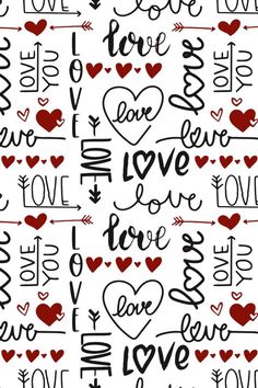 seamless pattern with hearts and love words on white background stock photo - 1307982