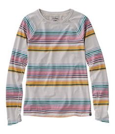 #LLBean: Women's Everyday SunSmart® Tee, Crewneck Long-Sleeve Stripe Casual Striped Activewear For Sports, Spring Striped Sports Tops, Striped Athleisure Tops, Spring Striped Athleisure Top, Back Of Hand, Built To Last, Knit Tops, Women's Shirts, Striped Tee