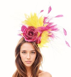 Lemon Yellow  Fuchsia Cocktail Tea Fascinator Fascinate Headpiece Royal Ascot Kentucky Derby Oaks Melbourne Weddings Cocktail Party Races Hats By Cressida Kentucky Derby & Ascot Fascinator Hats Spring Summer Hat & Fascinator Collection Super cute lemon and fuchsia feathers surround a large fuchsia silk rose Main body about 6 inches wide, bigger with the long wispy feathers This fuchsia pink and yellow headwear is ounted with a matching headband. If you prefer a headband to match your hair, pleas Pink Fascinator For Wedding Carnival, Carnival Pink Fascinator For Wedding, Multicolor Headband Fascinator For Weddings, Pink Fascinator For Carnival Races, Pink Fascinator For Races And Carnival, Pink Headband Mini Hats For Carnival, Multicolor Wedding Fascinator Headband, Pink Headband Fascinator For Carnival, Multicolor Wedding Headband Fascinator