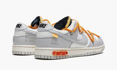 The Off-White x Nike Dunk Low “Lot 44” is one of 50 colorways of the low-top vintage basketball shoe by Virgil Abloh and Nike for its “Lot 50” collaboration.  An August 2021 release, the “Lot 50” series succeeds Off-White and Nike’s “The 10” foray from 2017, one of the most in-demand sneaker collections in history.  “Lot 44” features a Sail canvas base and Neutral Grey leather overlays and Swoosh branding.  A secondary, bungee cord-like lacing system appears on the upper in addition to a traditi Nike Dunk Low Off White, Off White Dunk, Off White X Nike, Vintage Basketball, Virgil Abloh, Nike Dunk Low, Sneaker Collection, Dunk Low, Nike Dunk