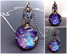 Magical Luminous Blue Jewelry, Sky Necklace, Galaxy Necklace, Galaxy Pendant, Magical Accessories, Dreamy Artwork, Dichroic Glass Pendant, Day Glow, Celestial Necklace