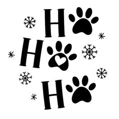 the word h is written in black and white with paw prints