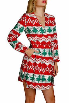 Premium Quality Shinesty Womens Christmas Wrap Dress Red Ryder Knit Print Medium, Sweaters Dresses Red Ryder, Flare Dress Casual, Christmas Wrap, Long Sleeve Skater Dress, Hip Clothes, Womens Christmas, Fashion Christmas, Skater Dresses, Empire Waist Dress