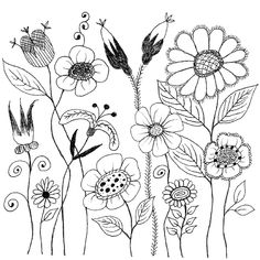 the flowers are drawn in black and white