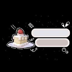 a piece of cake sitting on top of a plate next to an empty speech bubble