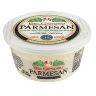 a tub of parmesan cheese on a white background