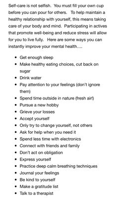 a list with some words on it that are in the middle of an article about self care