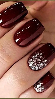 Maroon Nails, November Nails, Fall Gel Nails, Fancy Nails Designs, Thanksgiving Nails, Design Nail, Nail Designs Glitter, Art Nails