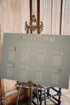 a table plan sitting on top of a metal stand