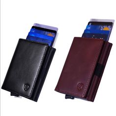 This Premium Leather Smart Wallets Are Perfect For Slim Storage And Quick Card Access. The Built-In Aluminum Cardholder Is Designer To Give You Super Fast Access To Your Cards At The Click Of A Button And Protects Them Against Rfid Skimming. Quick Card Access Mechanism Rfid Blocking Technology Premium Genuine Leather Features Dimensions: 4 X 2.75 X 0.75 Inches ( 10 X 7 X 1.7 Cm) Strap: Multipurpose (Cash, Cards) Maximum Card Storage Capacity: 12+ Recommended Card Storage: 9 Versatile Brown Card Holder With Rfid Blocking, Versatile Brown Wallet With Rfid Blocking, Slim Storage, Smart Wallet, Quick Cards, Card Storage, Black And Brown, Wallets, Bags Designer