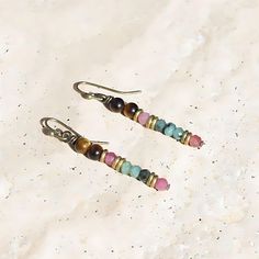 Emerald and tourmaline Earrings. Ships from San Diego, CA, in 1 Business day! Made in USA. Stone For Protection, Tourmaline Earrings, Protection Stones, Tiger's Eye, Heart Chakra, Pink Tourmaline, Tiger Eye