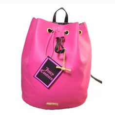 New Never Used Juicy Couture Pocket Book Bucket Back Approx 13x12 With Adjustable Straps. Can Be Worn As A Back Pack Tag Not Attached Pink Shoulder Backpack With Detachable Strap, Chic Pink Backpack With Adjustable Strap, Pink Pouch Backpack For Daily Use, Chic Everyday Pink Backpack, Luxury Pink Standard Backpack, Trendy Shopping Backpack With Detachable Strap, Trendy Backpack With Removable Pouch For Shopping, Velour Bag, Red Satchel