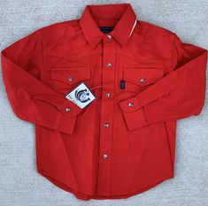 Roper western shirt kids XS 4-5 snap closure cowboy code collection cowgirl rodeo red. Condition is new with tags. 100% cotton. NOT a stretchy fabric. Kids (children’s) size XS 4-5 See pics 10, 11 and 12 for laying flat measurements. Could be worn by anyone (depending on your style) if the measurements work for you. Snap front, snap chest pockets and snap sleeves. All pics are of the same one shirt buyer will receive. See all 12 pics for details & enlarge each pic for a closer look. Any wear, im Cowboy Code, Cowgirl Rodeo, Western Shirt, Work For You, Western Shirts, Stretchy Fabric, Rodeo, Snap Closure, Cowboy